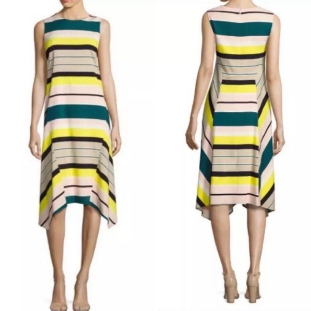 Lafayette 148 NY Striped Midi Dress Handkerchief Hem Lafayette 148 New York M